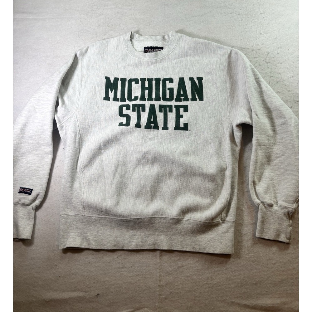 Vintage 90s Michigan State Pullover Jansport Large MSU Sweatshirt Gray - Picture 1 of 9